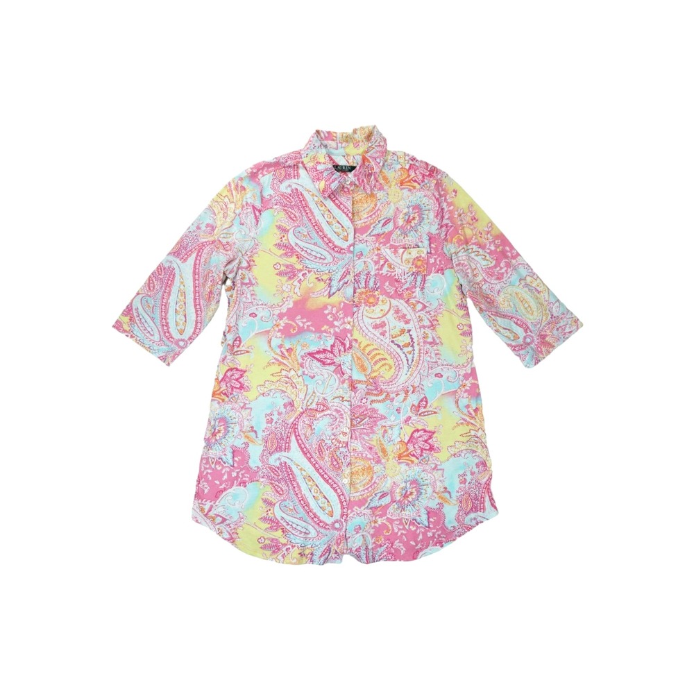 Lauren Ralph Lauren Womens Paisley Sleepwear Shirt Top Size‎ Large 3/4 Sleeve